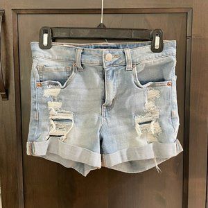 Aeropostale High Rise Light Wash Faux Ripped Shorts